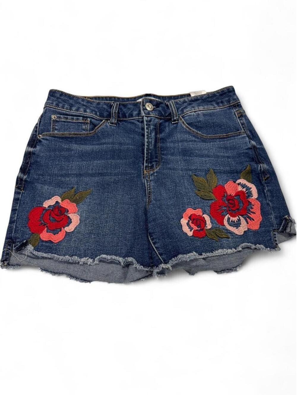 Denim Shorts with embroidered floral design - size 4